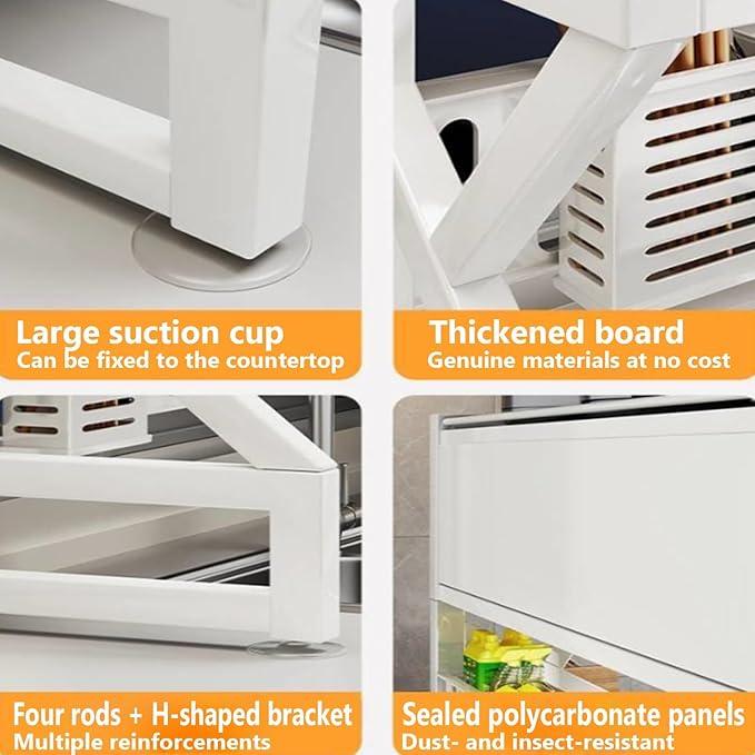 Kitchen sink rack dishwashing sink countertop dustproof cupboard storage multifunctional tableware storage drain rack double layer,KeepKitchen Sink Shlef Organized Space-Saving(White,85cm/33.5in)