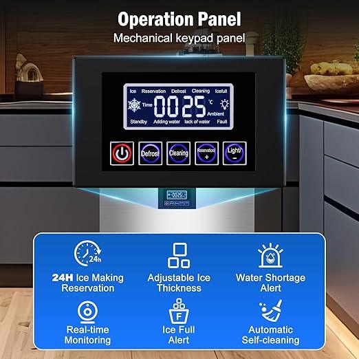 Commercial Ice Maker Machine 350 LBS/24H, 136 Ice Trays Freestanding & Undercounter Ice Machine Stainless Steel with 60 LBS Ice Storage Capacity, Ice Maker with Water Line and Filter, Dual Water Inlet