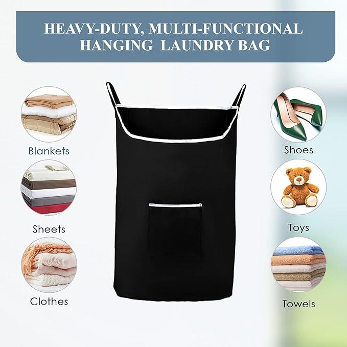 The Fine Living Co. X-Large Hanging Laundry Hamper with Over Door Hooks & Adhesive,Durable Space Saving Laundry Bag with Zipper and Wide Open Top,Hanging Dorm Laundry Hamper 20