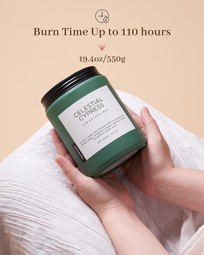 M&SENSE Celestial Cypress - Cedar & Spice Soy Jar Candles, Cedarwood Cardamom Large Winter Scented Candles 19.4oz 110 Hour Long Lasting Burn, Non Toxic Natural Warm Woody Scent Gifts for Men Women