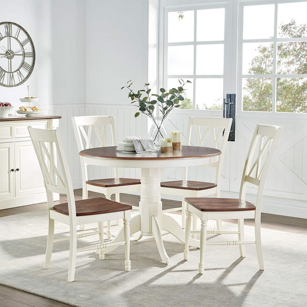 Round Dining Table Set Distressed White Five Piece Set