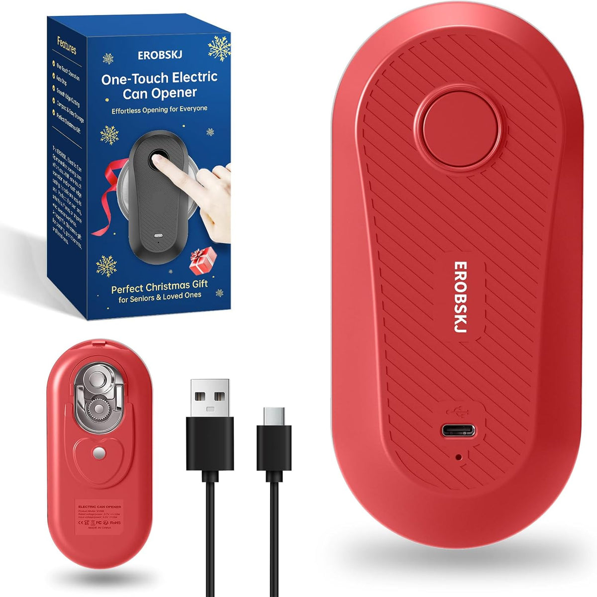 Rechargeable Electric Can Opener for Seniors & Arthritis | One-Touch Hands-Free Smooth Edge Can Opener, USB-C, Compact Kitchen Gadget