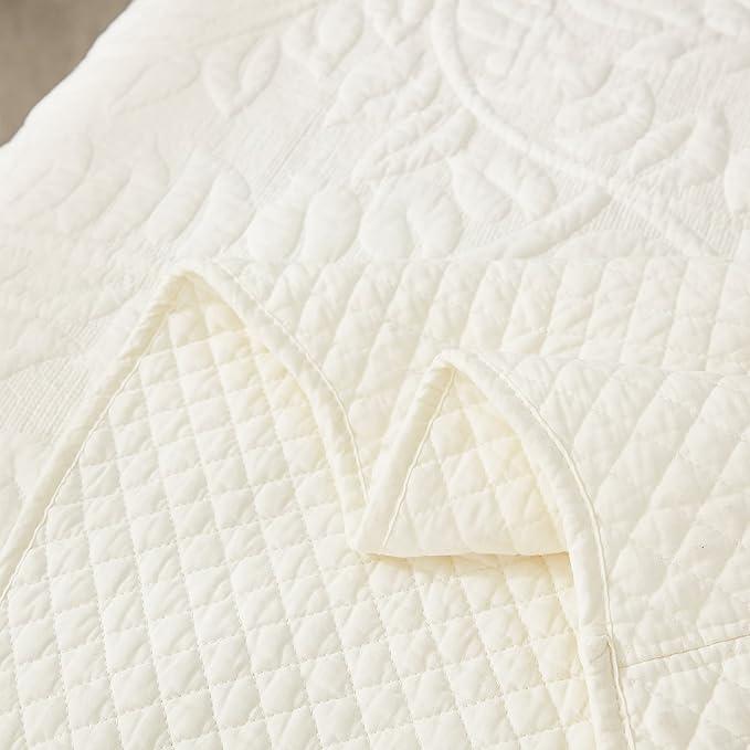 MarCielo 3-Piece 100% Cotton Oversized Bedspread Lightweight Quilt Coverlet Embroidery Farmhouse Bedding Set T0 (Bright White, Twin (68