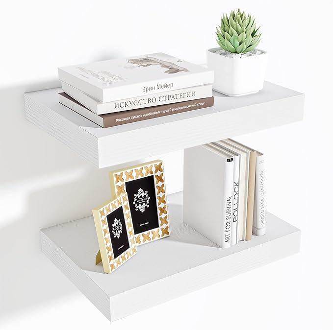 Fun Memories Wood Floating Shelves 16 Inch, 10 Inch Deep Shelves Wall Mount, Wall Shelves with Invisible Bracket, 16