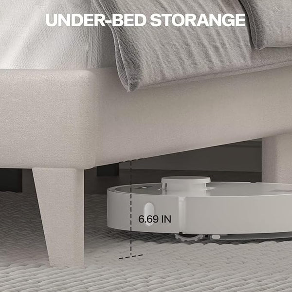 Queen Size Bed Frame with LED Lights, Upholstered Bed Frame with Wingback Diamond Tufted Headboard, Wood Slats Support, Noise-Free, Easy Assembly, No Box Spring Needed, Beige