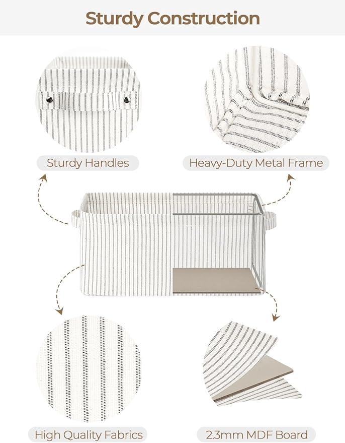 StorageWorks Narrow Storage Bins, Small Basket for Closet and Shelves, Rectangular Fabric Organizer with Handles, Toilet Paper Storage, Gray and White, 2-Pack