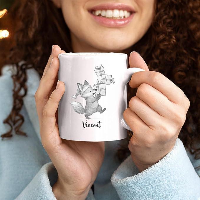 Fox Coffee Cup 11 Oz 15 Oz, Personalized Fox Mug Gift For Men Women Foxes Lover Daughter Son, Customized Name Animal Accent Coffee Mug, Foxes White Ceramic Cup Gift For Birthday Christmas Holiday