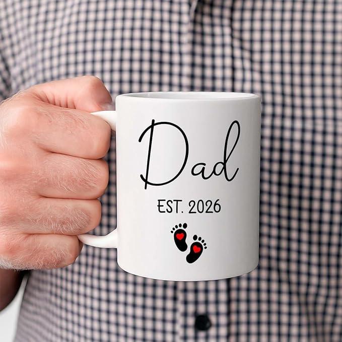 Personalized Picture & Name Baby Coming White Coffee Mug 11 Oz 15 Oz, Promoted To Dad EST. 2026 Accent Cup Gift For Pregnancy Announcement, Customized Coffee Cup New Dad/First Time Expecting Daddy