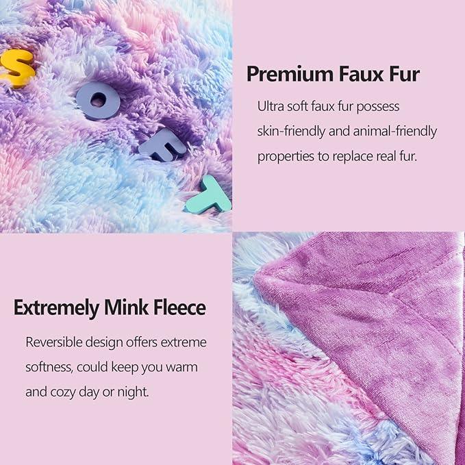 GONAAP Fuzzy Faux Fur Throw Blanket Twin Size Purple Rainbow Super Soft Cozy Plush Fuzzy Shaggy Blanket for Couch Sofa Bed (Purple Rainbow, Twin(60