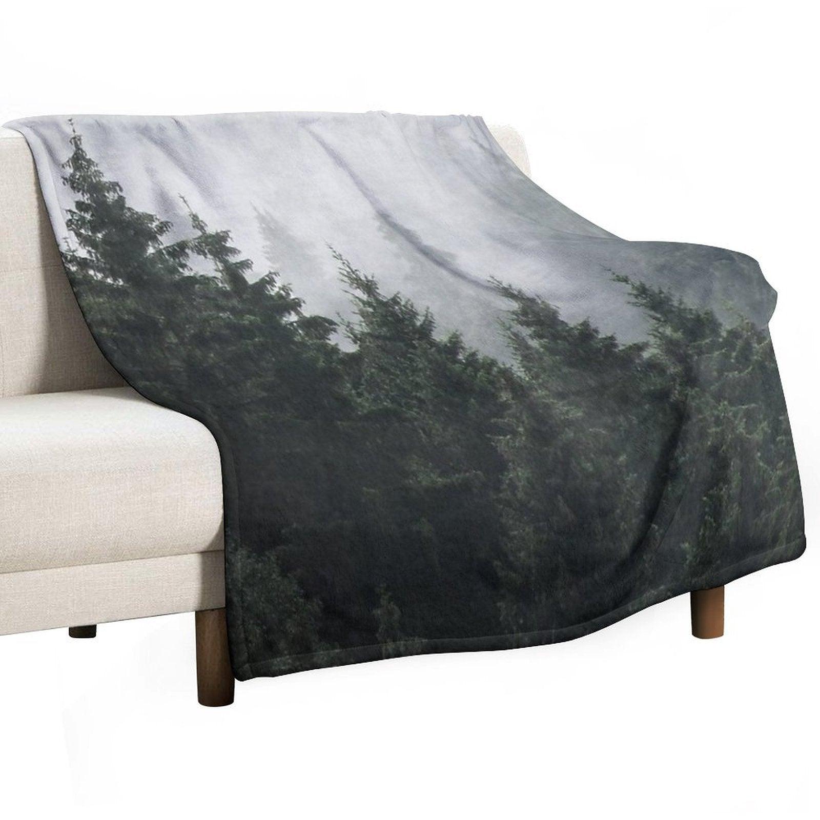 Waiting For  Misty Foggy Fairytale Forest With Cascadia Trees Covered In Magic Fog Throw Blanket