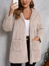 Women Plus Size Hooded Open Front Fuzzy Jacket With Long Sleeves Elegant And Comfortable Jacket