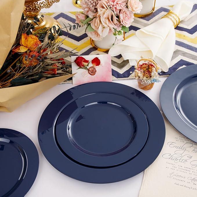 FLOWERCAT 60PCS Blue Plastic Plates - Heavy Duty Blue Plates Disposable (10.25
