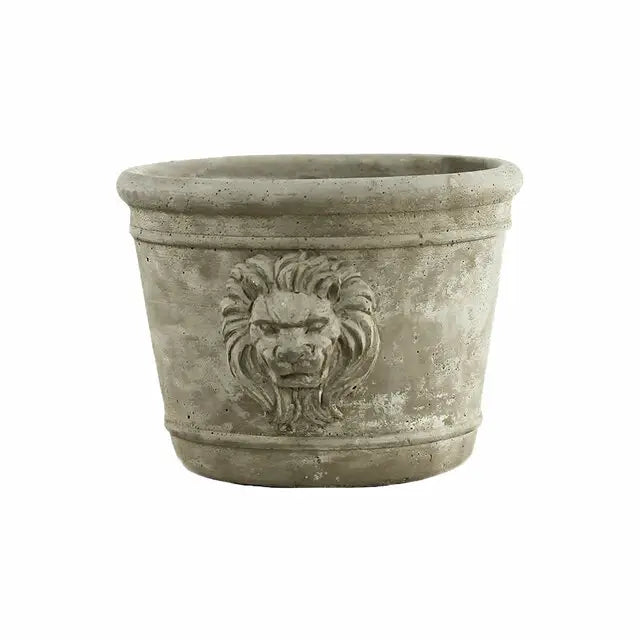 Round Cement Lion Planter