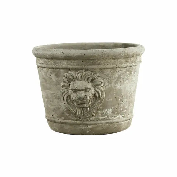Round Cement Lion Planter