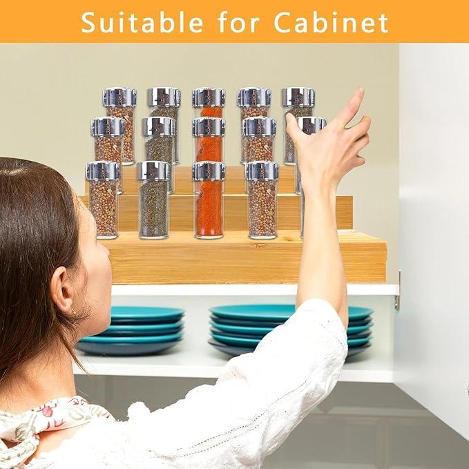 Spice Rack Organizer for Cabinet - Bamboo Spice Shelf, 3 Tier Seasoning Organizer for Countertop, Kitchen, Pantry 2 Pack
