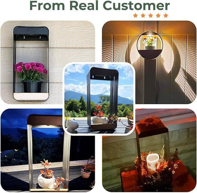Grand patio Solar Outdoor Power Wall Sconce Shelf Planter, Waterproof Decor LED Wall Light Lamp with Woodgrain for Patio, Porch, Solar Energy, Black(S-Rectangle)