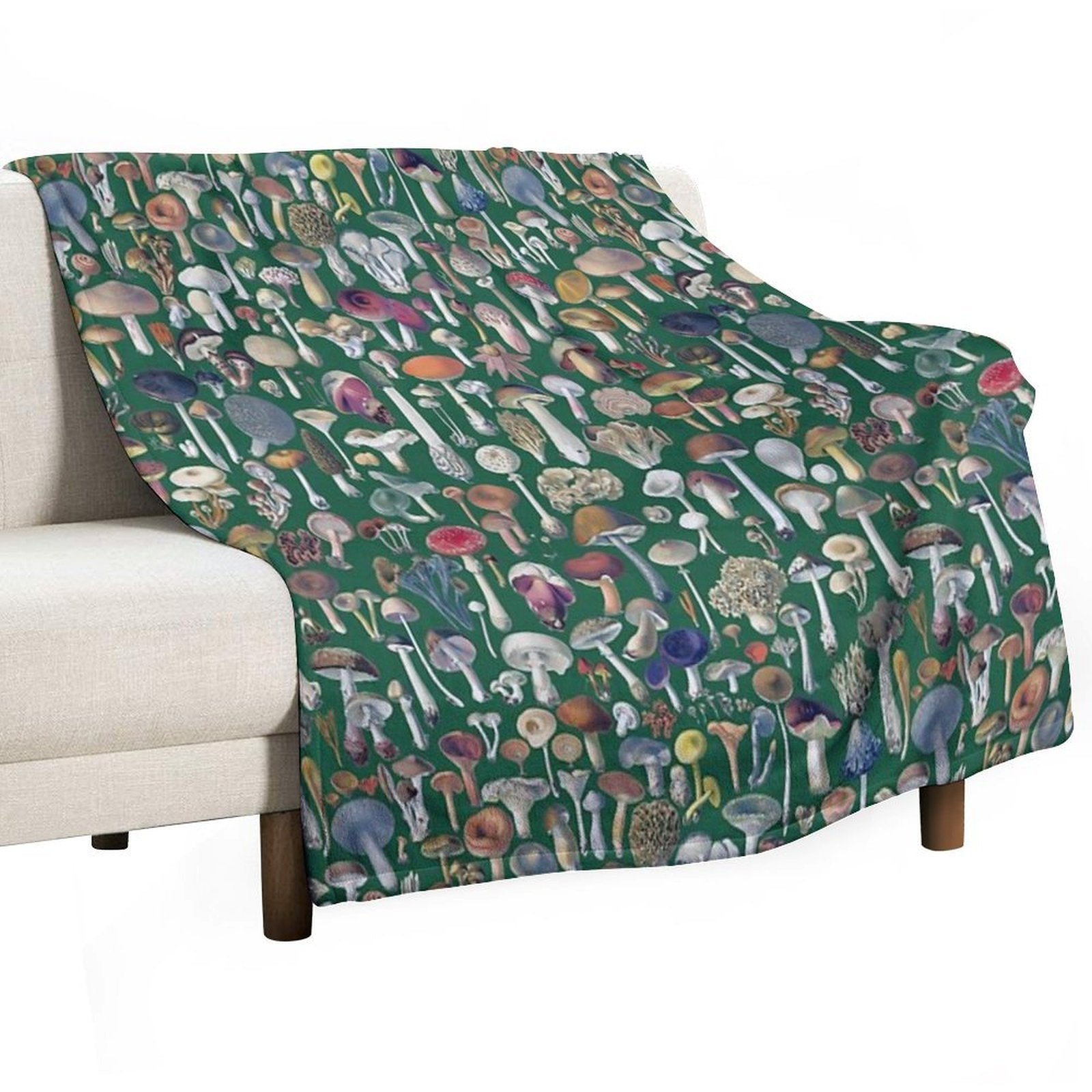 Vintage Mushrooms Pattern - Green Shrink-resistant Throw Blanket