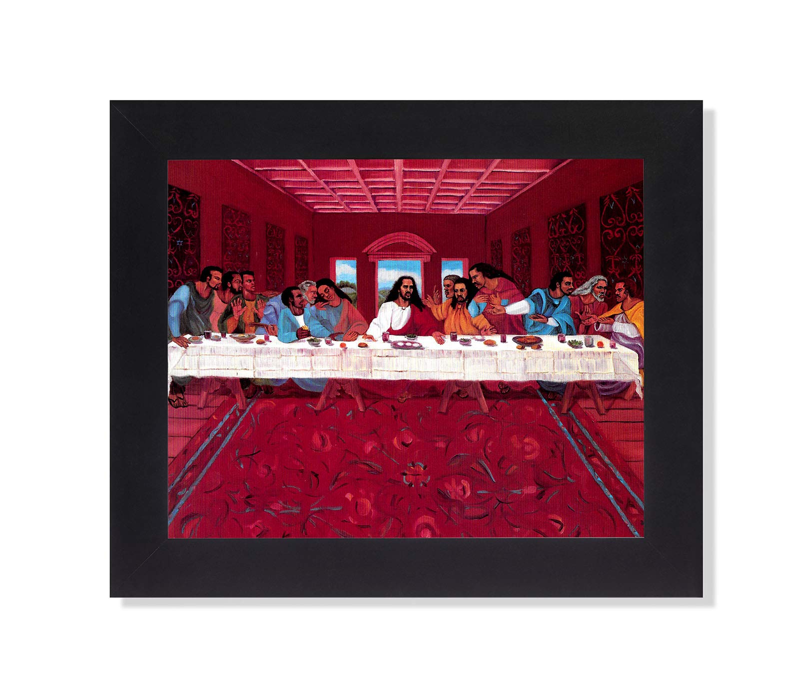 Black Jesus Christ Art – African American Last Supper Print | 8x10 Framed Wall Decor
