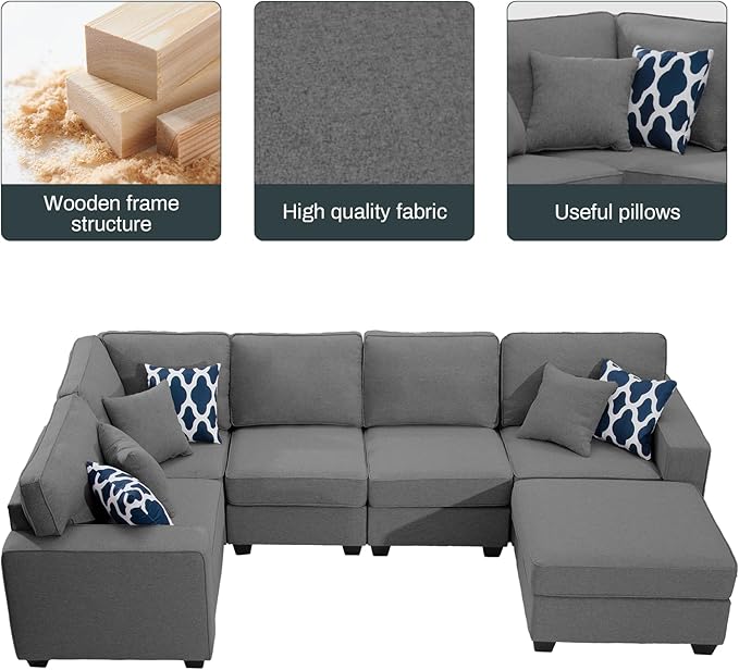 L Lengend Vansen Modular Sectional Sofa U Shaped Couch with Ottoman Modern Reversible Corner Sectional Couch for Living Room (Dark Grey, U Shaped Sofa-1)