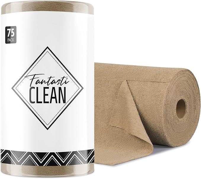 Fantasticlean Microfiber Cleaning Cloth Roll -75 Pack, Tear Away Microfiber Towels, 12