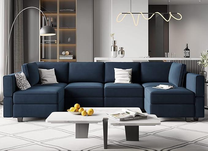 Belffin Modular Reversible Sectional Sofa U Shaped Couch with Storage Seat with Chaise Velvet Blue…