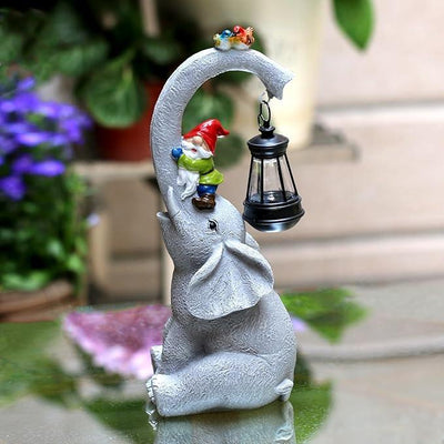 Elephant Statues Garden Decor - Lucky Elephant Outdoor Statues with Solar Powered Lantern, Elephant Statue Gifts for Women,Resin Yard Art for Outdoor & Home Decor(11