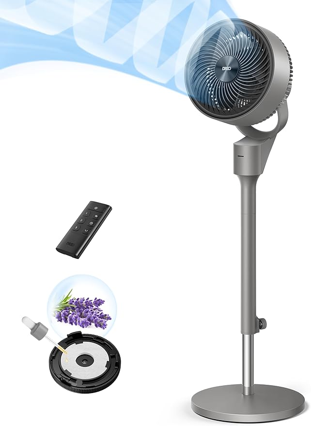 Dreo Fan for Bedroom, 80° Oscillating Standing Fan, 25dB Quiet, 80ft Pedestal Fans for Home Office, 90° Manual Vertical, 3 Speeds, Remote, 34-41