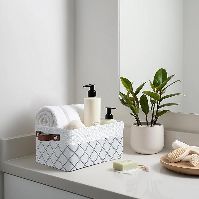 DECOMOMO Small Storage Basket, Closet Storage Bins, Baskets for Organizing Shelves (White Check, Small - 6 Pack)