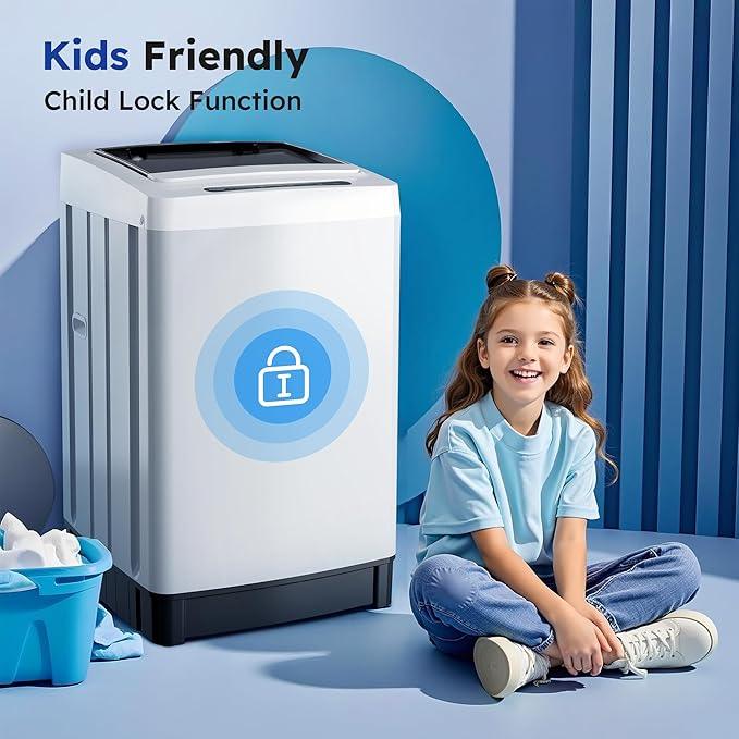 Compact Top-Load Washing Machine, Full-Automatic 1.5 Cu.ft Washer with 10 Water Levels & 8 Wash Programs for Apartment, Home, Dorm and RVs
