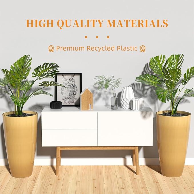 QCQHDU 21 inch Tall Planters for Indoor & Outdoor Plants, 2 Pack Sturdy Plant-Flower-Tree Pots for Front Porch Patio Deck Living Room Decor