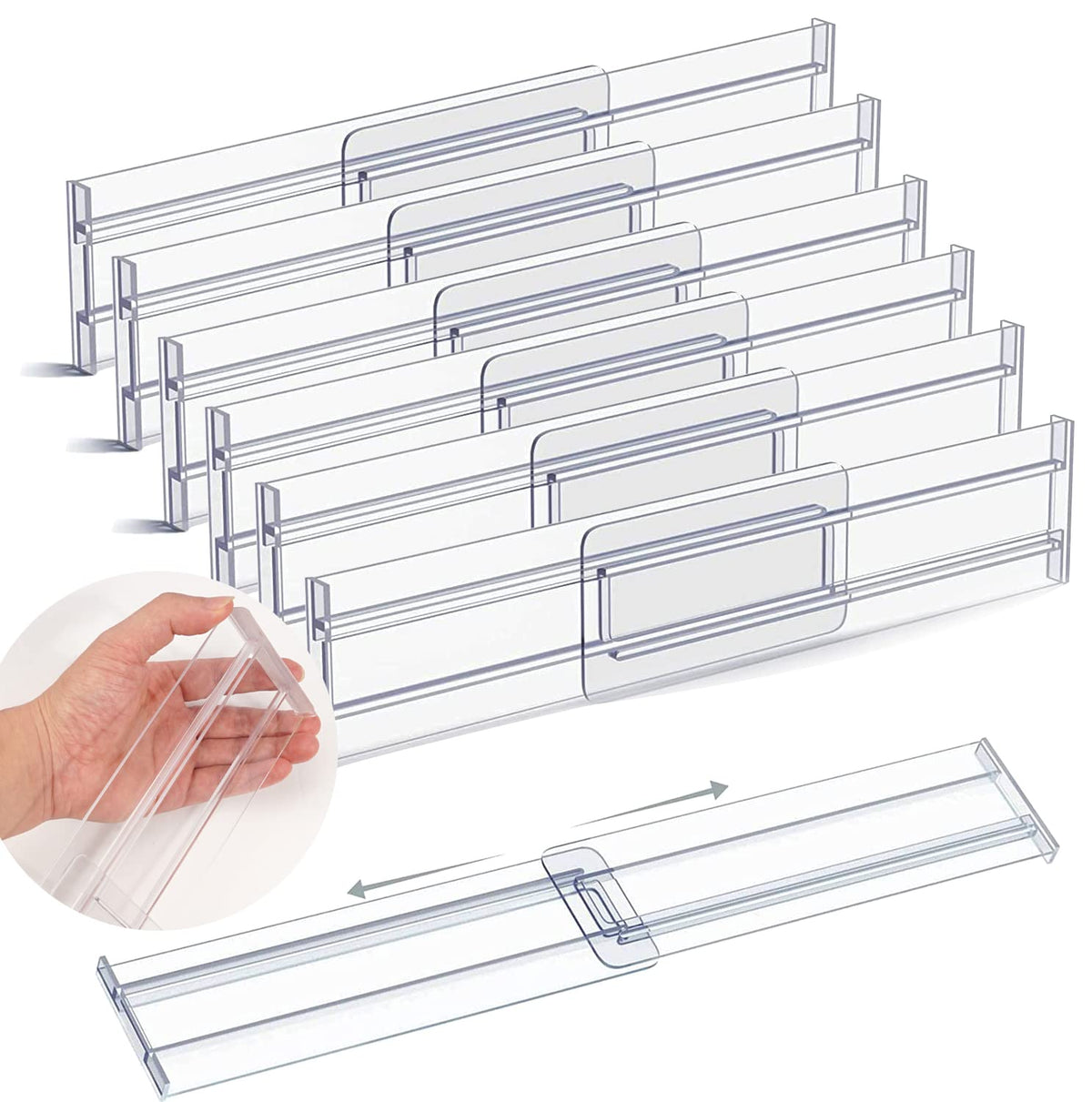6 Pack Adjustable Drawer Dividers, 3.2 in High, Expand 11-20 in
