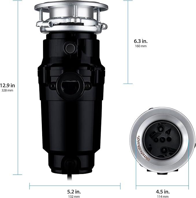 Waste Maid 10-US-WM-048-3B Garbage Disposal Anti-Jam Stainless Steel Food Waste Grinding System, 1/3 HP Compact, Black