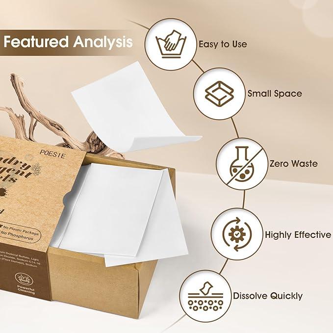 Poesie Laundry Detergent Sheet Sandalwood Scent 160 Sheets Non Plastic Washing Sheets Detergent Travel Laundry Kit No waste Portable Soap Sheet for Machine Wash & Hand Wash
