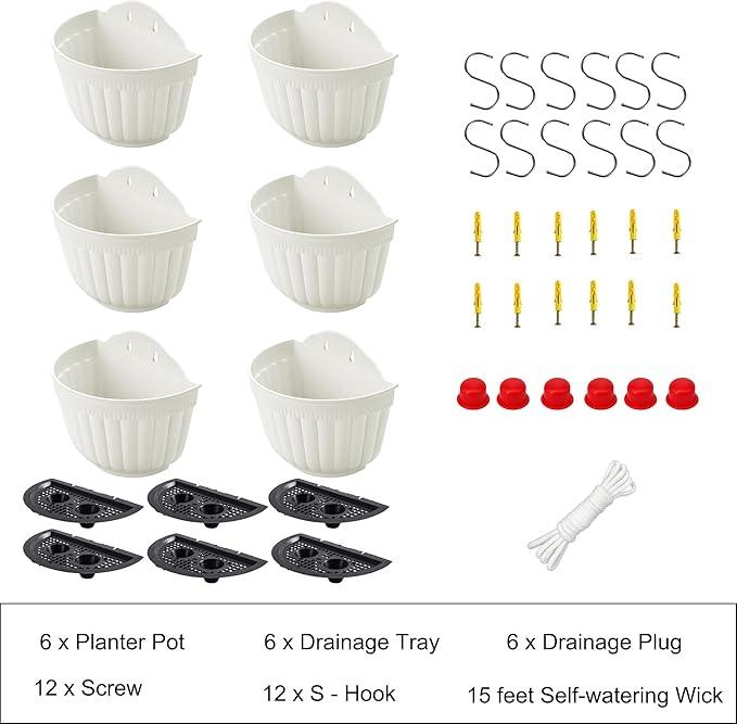 ORIMERC 6 Pack 10 inch Large White Wall Planter Pots Vertical Living Wall Hanging Planters Wall Mounted Planter Holder with Drainage Hole for Indoor Outdoor Plants Wall Decor with Hooks/Screws