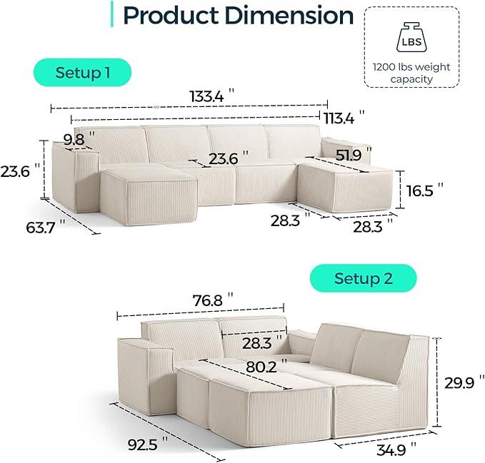 LINSY HOME Modular Sectional Sofa, 134