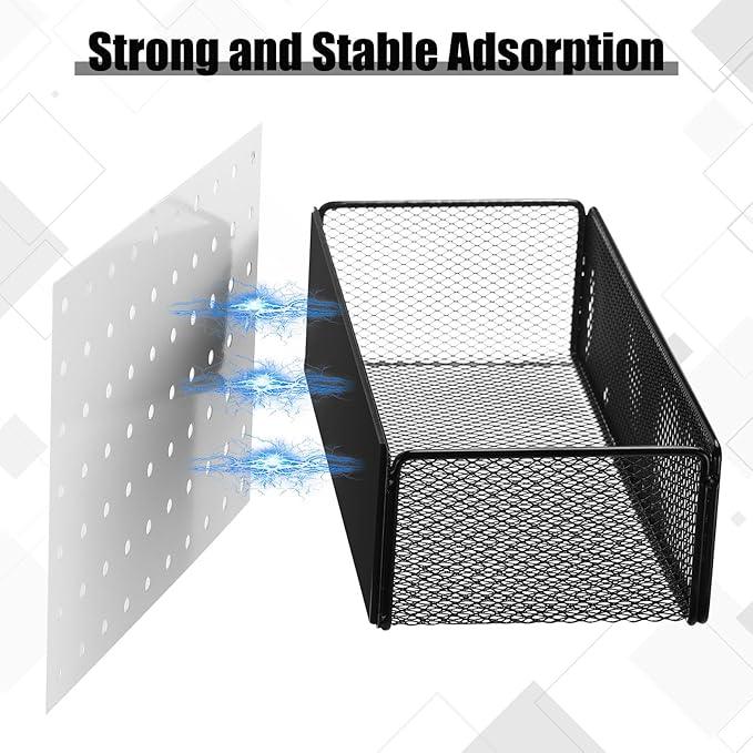 Tioncy 4 Pcs Magnetic Storage Bin Magnetic Locker Organizer for Pegboard Refrigerator Shelves Basket Container Wire Storage Holder for Kitchen Home Whiteboard(Black,10.6''l)