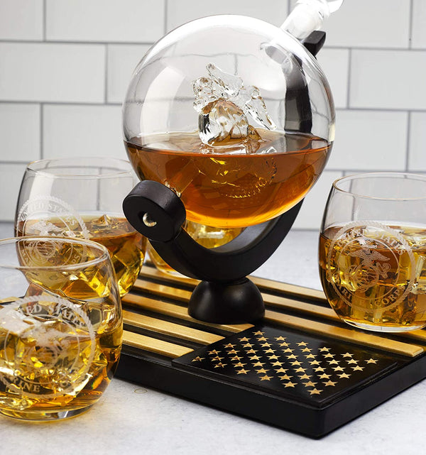 Marine Decanter Set With 4 Whiskey Glasses 1000ml Marines Gift Decanter by The Wine Savant