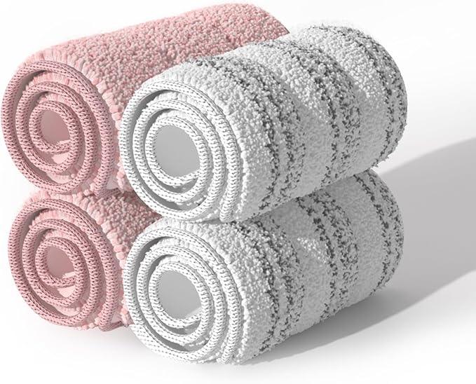 JOYMOOP Mop Replacement Pads, Reusable Microfiber Mop Pads for 13-inch Flat Mop and Mop Bucket Set, Pack of 4 Refills - Stripe and Pink