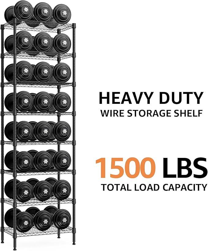8 Tier 2000 lbs Storage Rack Metal Wire Shelving Unit, Storage Standing Shelf Organizer for Laundry Bathroom Kitchen Pantry Closet Garage Basement Utility Room, Black 13.8