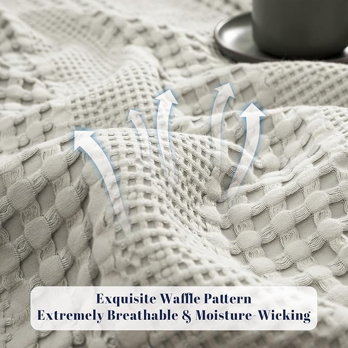 PHF Cooling Waffle Blanket Twin Size, Lightweight 60% Rayon Derived Bamboo & 40% Cotton Breathable Blanket for Hot Sleepers, Soft and Luxury for Bed Couch and Sofa, 66