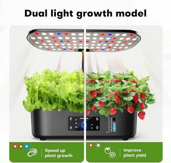 Ahopegarden Hydroponics Growing System Kit Indoor Herb Garden with Grow Light 12 Pods, with LCD Touch Panel Hydroponic Planter, Planting Height Up to 17