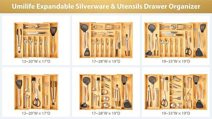 Umilife Large Expandable Kitchen Silverware Utensils Drawer Organizer, 2.5