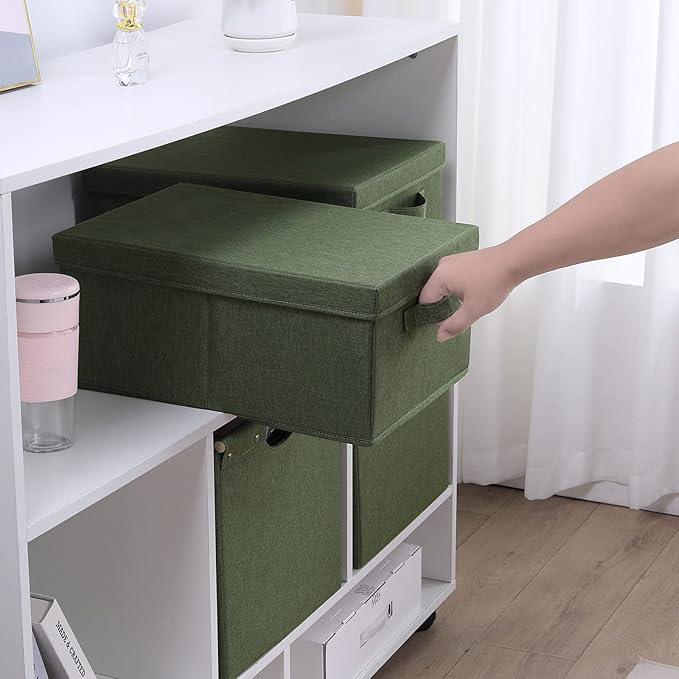 HOONEX Storage Bins with Lids for Organizing, Pack of 2, Storage Boxes with 2 Carrying Handles and Sturdy Heavy Cardboard, 16.5