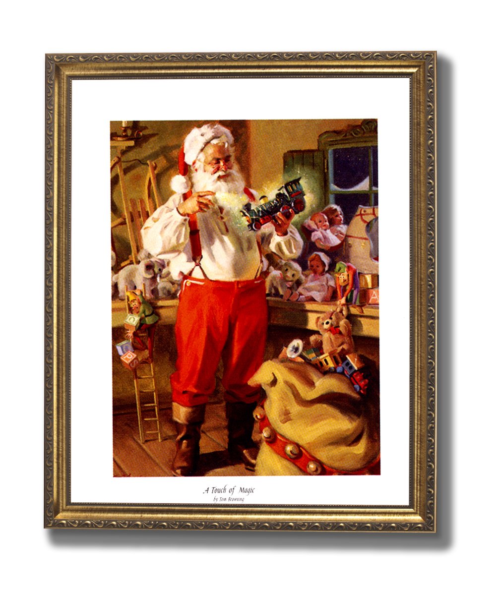 Santa Claus Art Print – Framed Christmas Wall Art with Gold Embossed Poplar Wood Frame