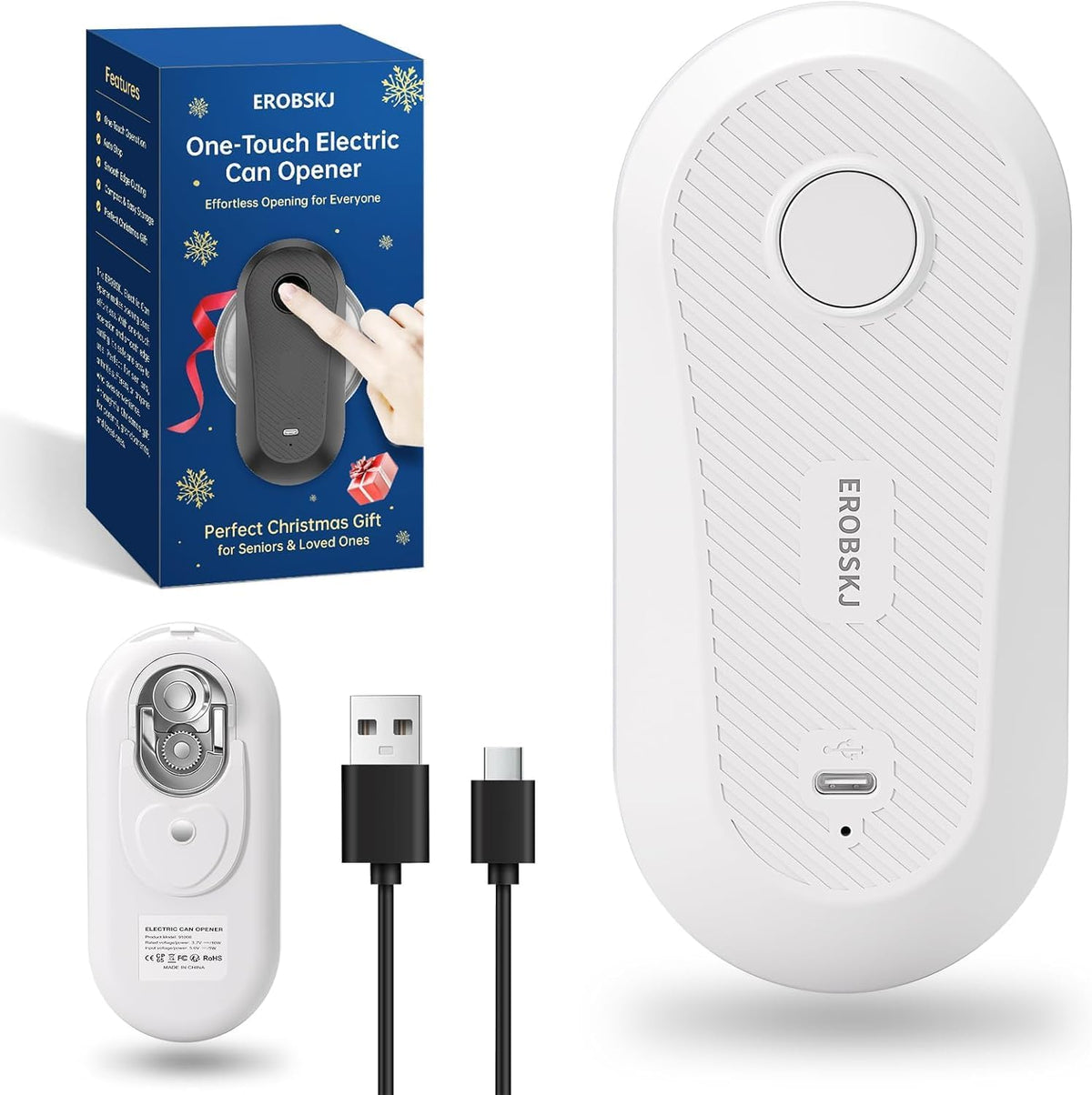 Rechargeable Electric Can Opener for Seniors & Arthritis | One-Touch Hands-Free Smooth Edge Can Opener, USB-C, Compact Kitchen Gadget