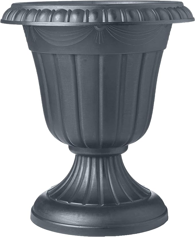 PL00GY Classic Traditional Plastic Urn Planter Indoor/Outdoor, 16