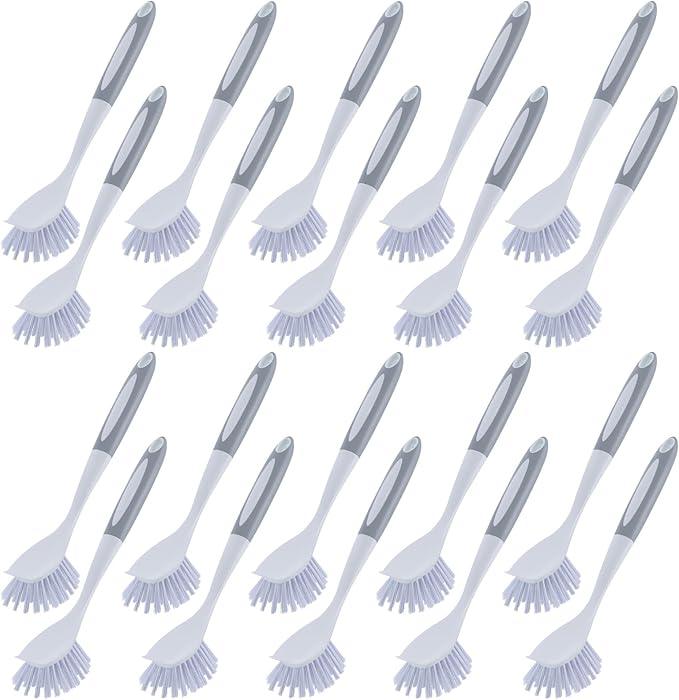 Hsei 20 Pcs Gray Kitchen Scrub Dish Brush Bulk with 11 Inch Handle Cleaning Dish Scrubber with Stiff Bristles Washing Scrub Brushes for Housekeeping for Pots and Pans, Kitchen Sink
