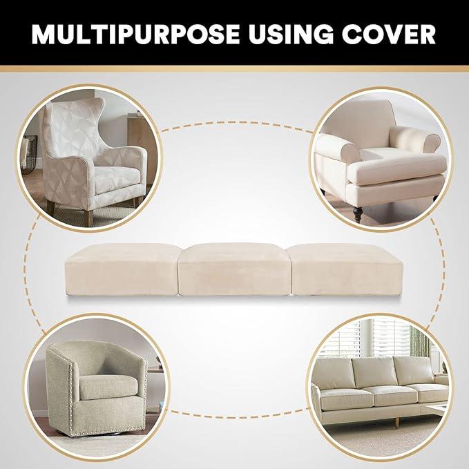 PrinceDeco Sectional Couch Cushion Covers 3 Pieces Velvet Separate Couch Cover Extra Large Stretch Sofa Slipcover Washable Furniture Protector for Sectional Sofa(Each Width Up to 40