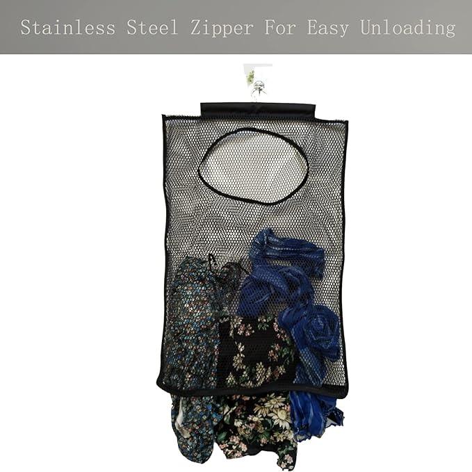 Hanging Mesh Laundry Hamper (30in*20in*2in) Large Dirty Clothes Bag, Can Be Used Behind The Door & Closet & Caravan& Bathroom (Black)