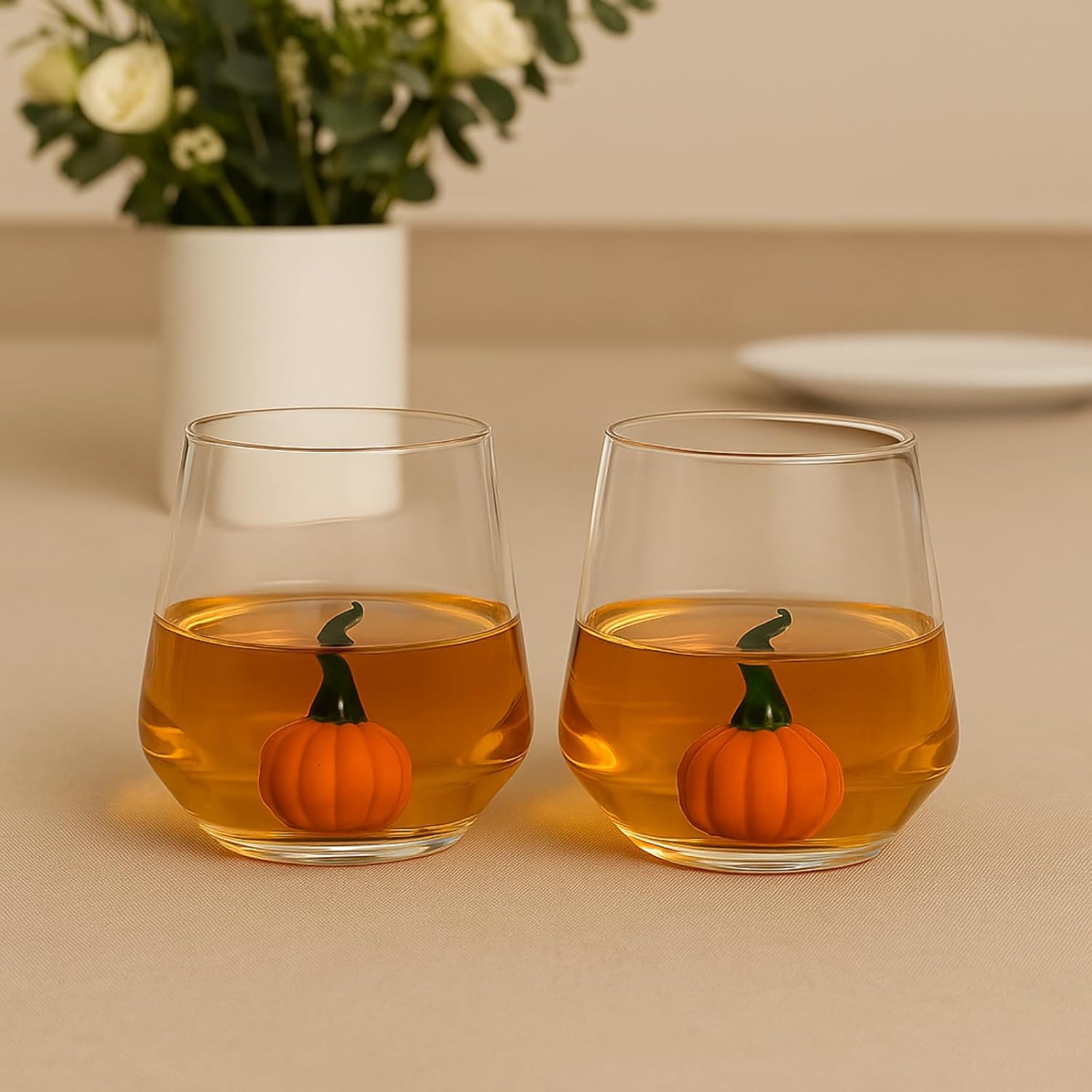 Khen Pumpkin Glass Set Fall Drinkware Decorative - 12oz Clear